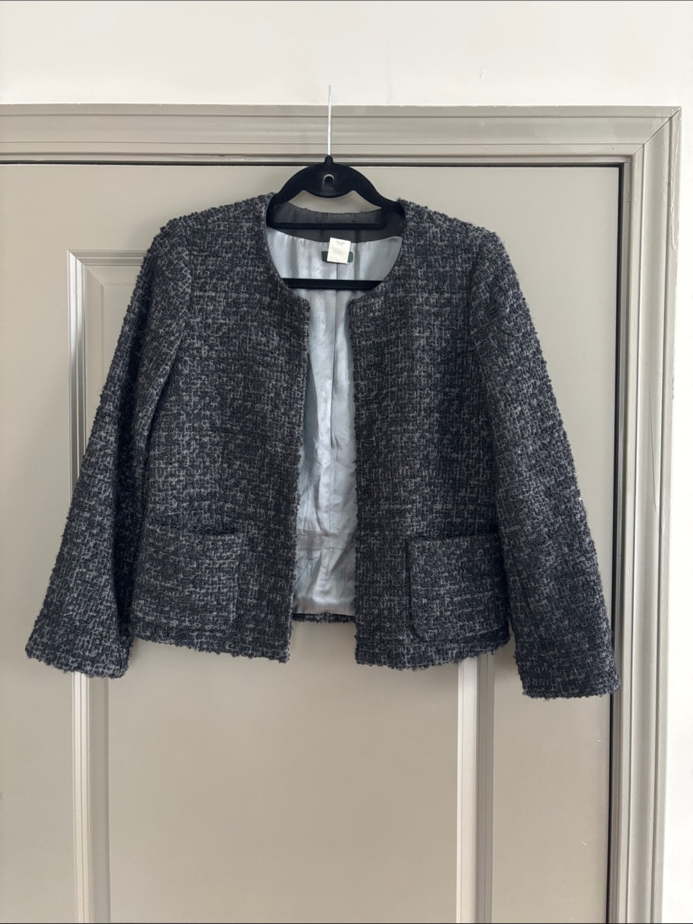 J. Crew Charcoal Bouclé Open-Front Jacket